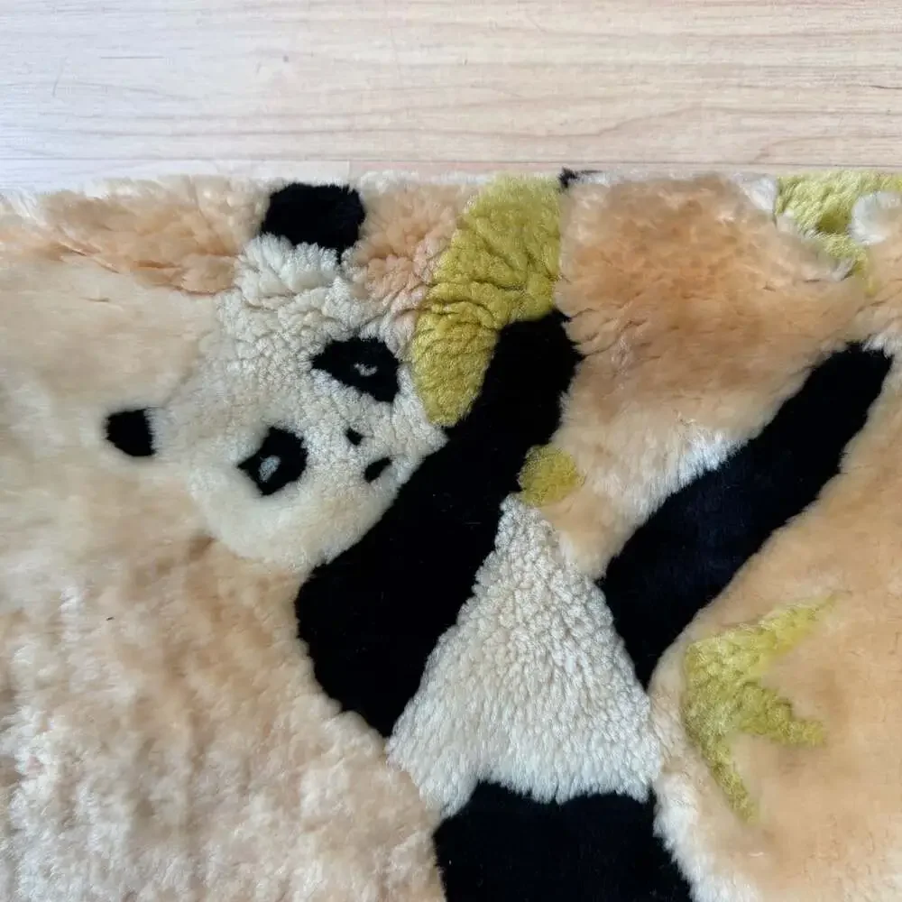 Vintage Handmade DaPeng Beijing Panda Fur Shearling Sherpa Rug Wall Tapestry 80s